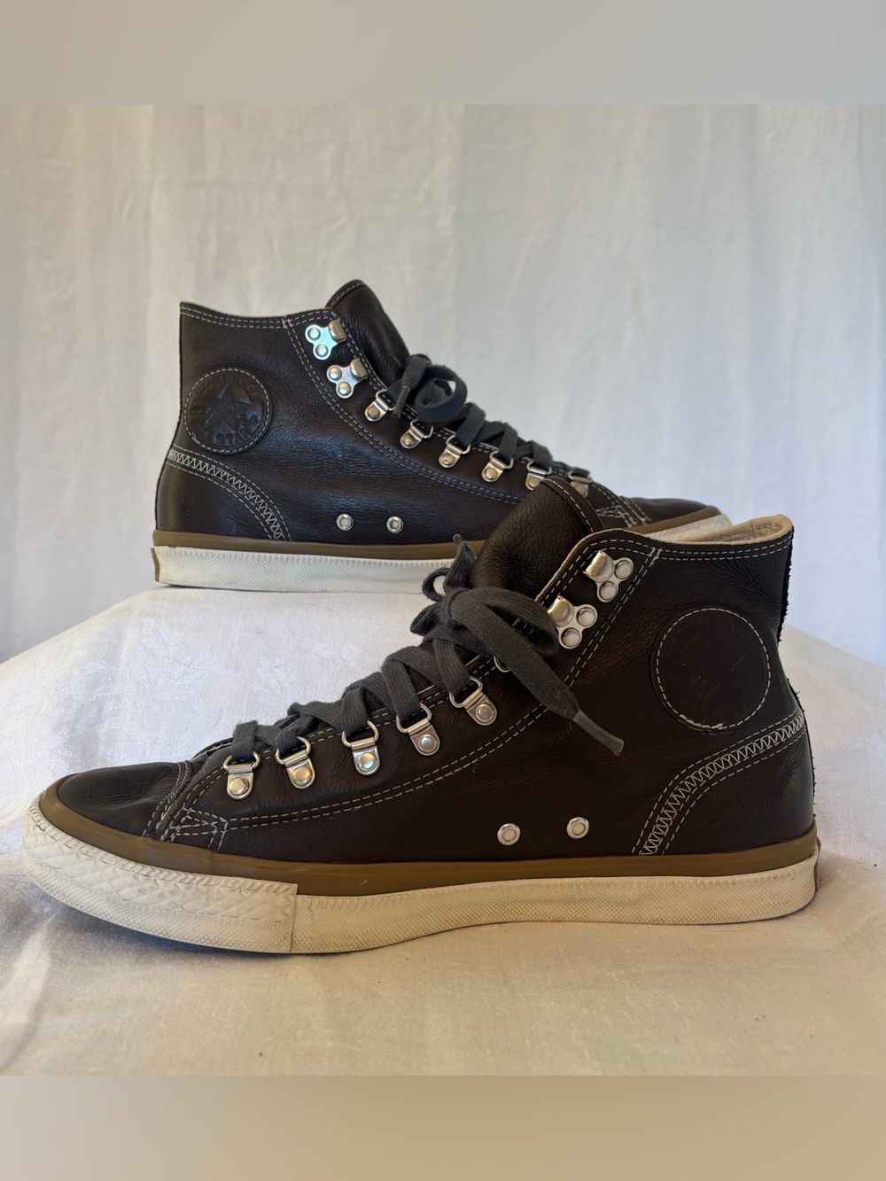 Converse Leather High Top Sneakers Brown Hiking Boot Style Mens 9.5 Womens 11.5
